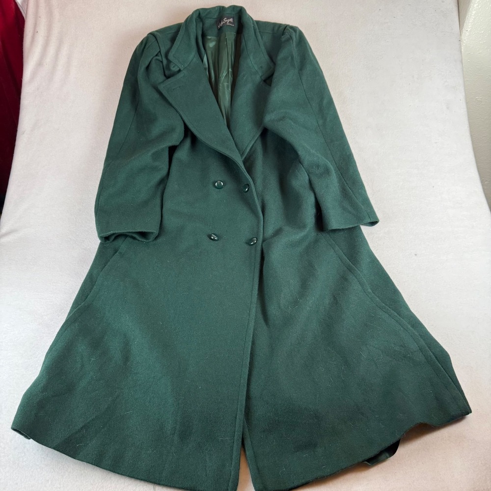 Lady Suzette Vintage Forest Green Wool Blend Double Breasted Long Coat USA Made